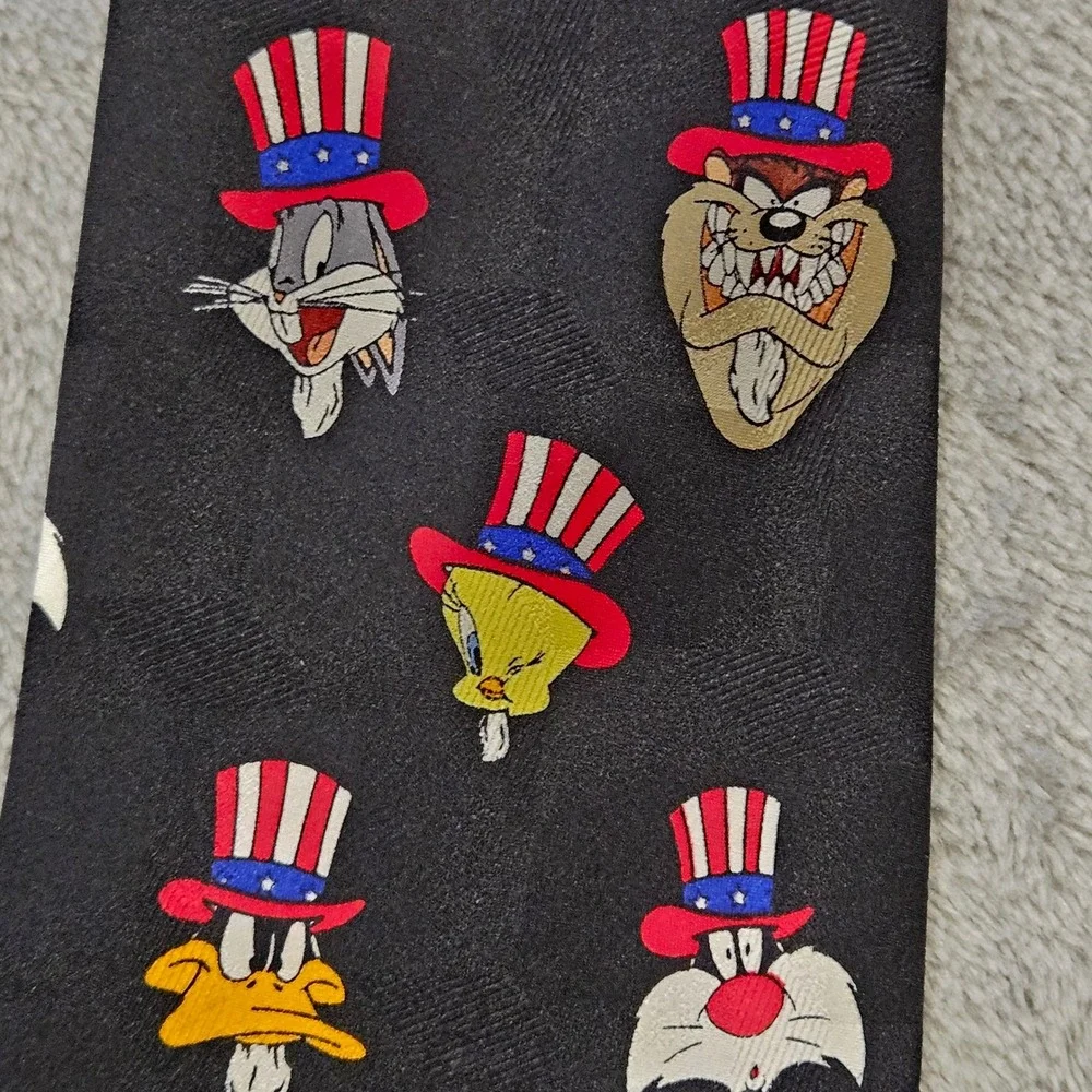 Vintage 1995 Looney Tunes Patriotic Uncle‎ Sam Silk Tie Bugs Bunny Taz 4th July